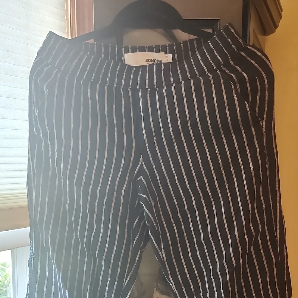 Sonoma Women's Black and White Striped Chinos
